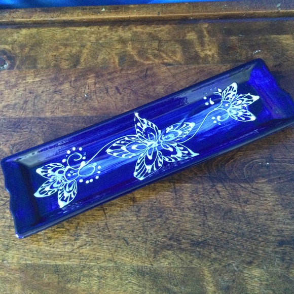 Alfareria Luis Jimenez Hand Painted Spain Blue Ceramic Tray 11"x3" - Picture 8 of 12